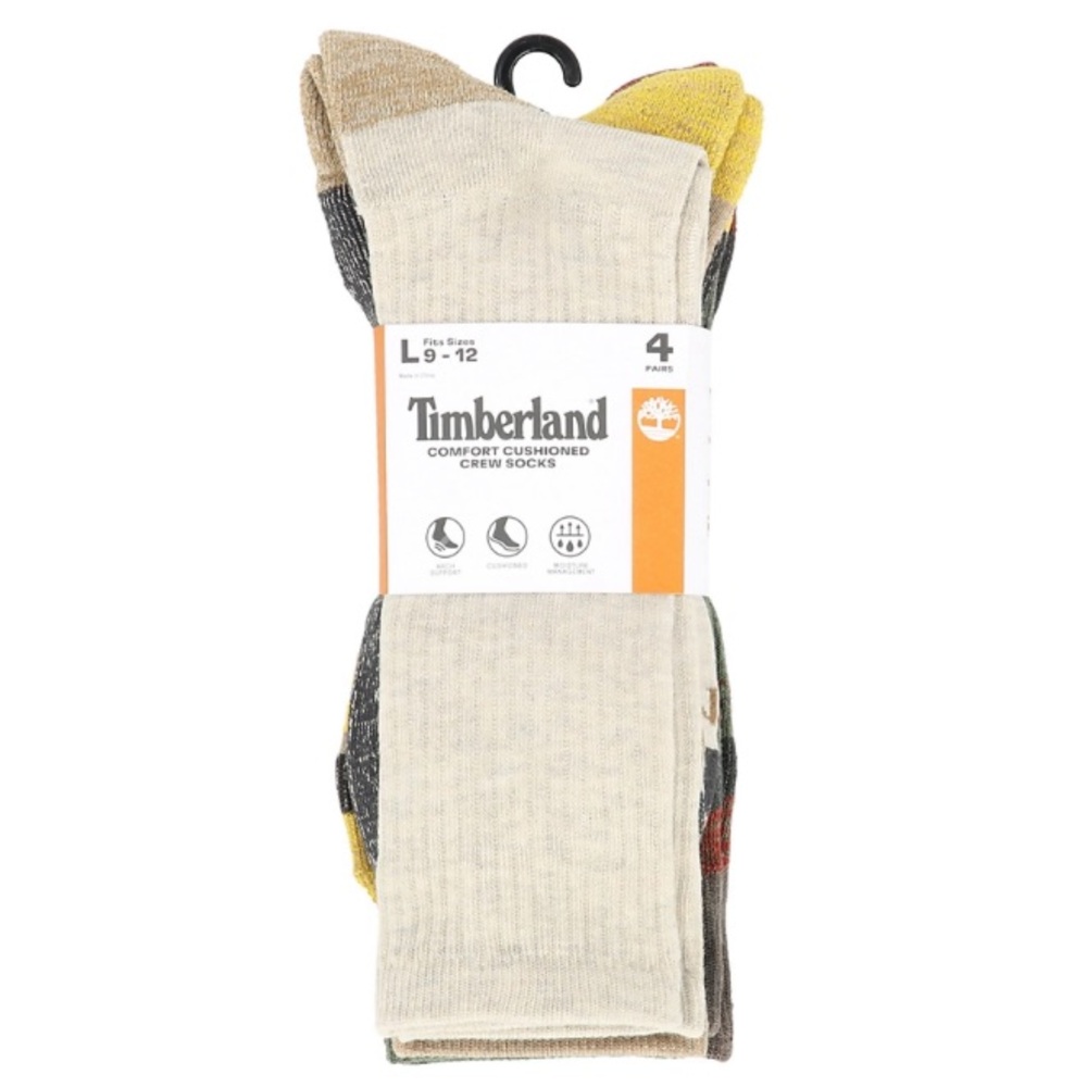 TIMBERLAND Comfort Cushioned Crew Socks - DUNE, BARK, OLIVE, BROWN (4 pack)